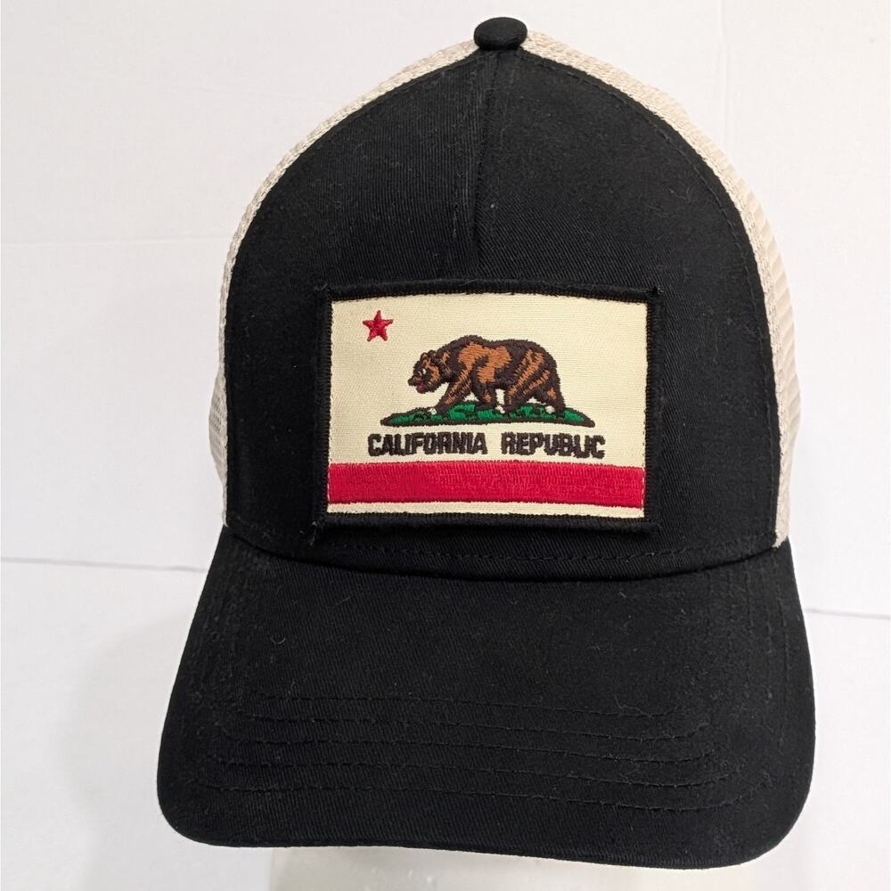 California Republic Trucker Hat Bear Flag Snapback Black American Needle Cap